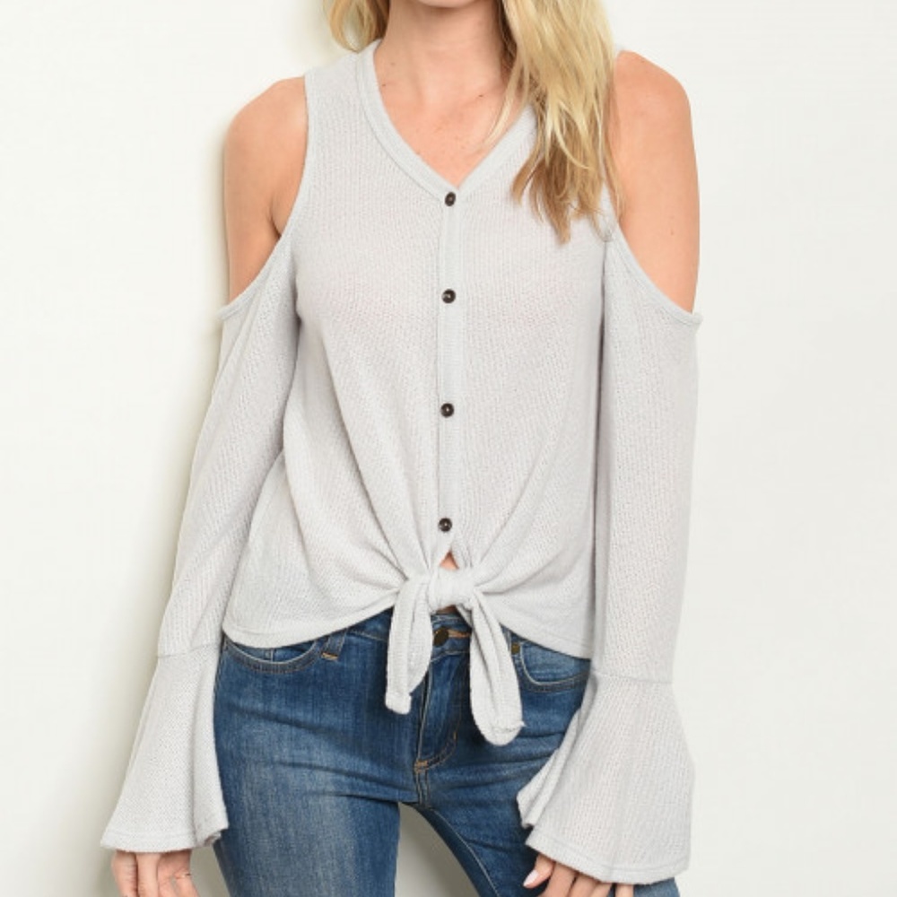 Repetition Super Soft Cold Shoulder Top in Gray - Picture 1 of 2